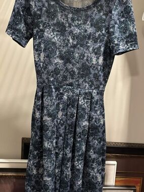 LuLaRoe Amelia Navy and Teal Floral Midi Dress